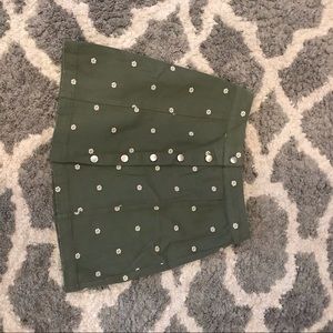 Floral green denim skirt